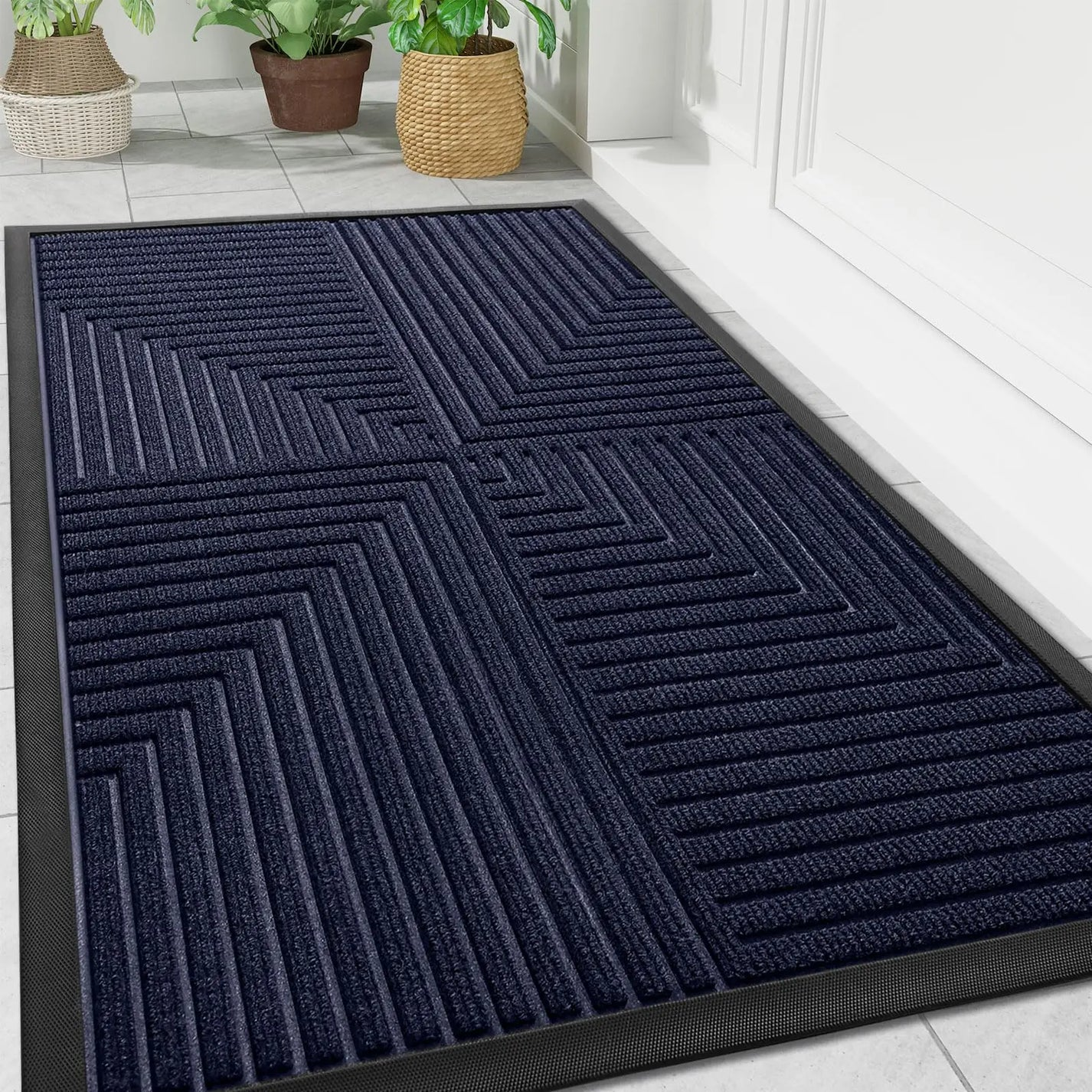 Striped Indoor Outdoor Rug - Oriana Heavy Duty, Non-slip, Dirt Resistant Door Mat