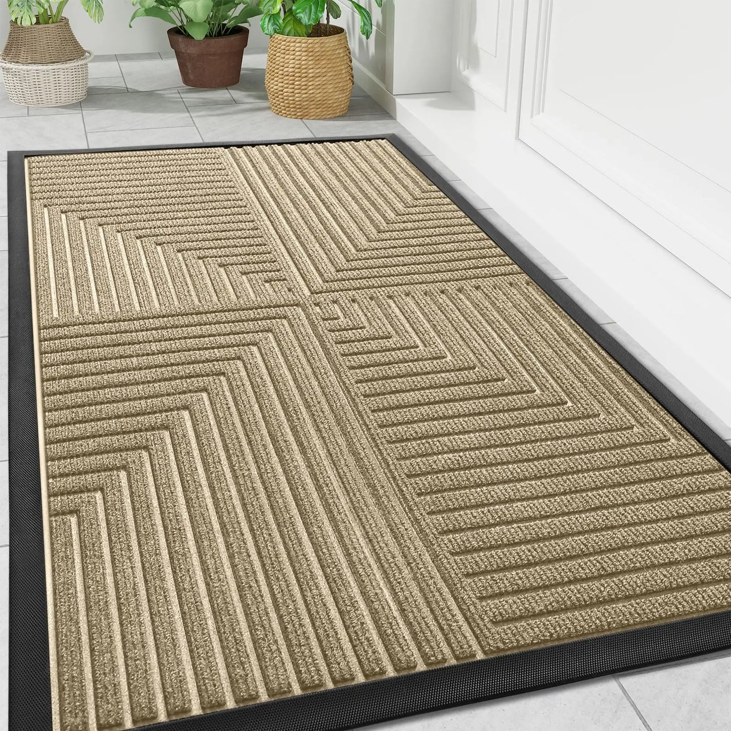 Striped Indoor Outdoor Rug - Oriana Heavy Duty, Non-slip, Dirt Resistant Door Mat