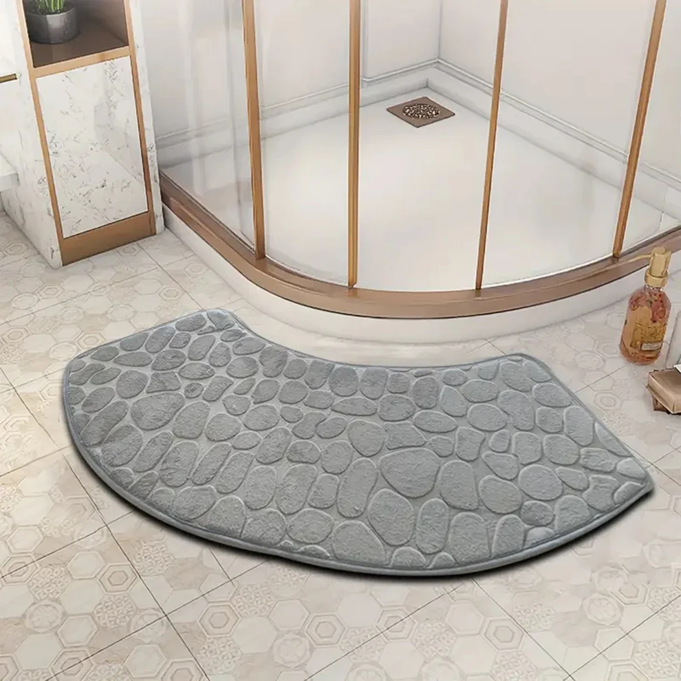 Curved Polyester Shower Mat - Non-Slip, Quick-Drying, Thickened Contour Bath Rug for Corner Showers