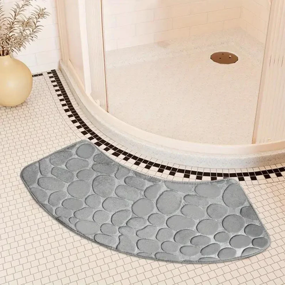 Curved Polyester Shower Mat - Non-Slip, Quick-Drying, Thickened Contour Bath Rug for Corner Showers