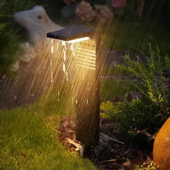 Set Of 2 Bamboo Solar LED Woven Textured Finish Tapered Shape Outdoor Lamp