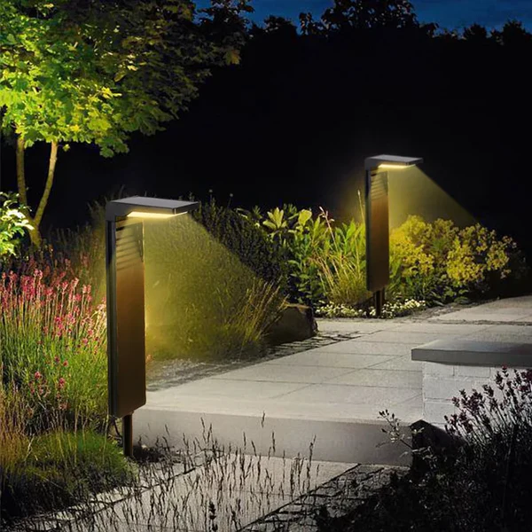 Set Of 2 Bamboo Solar LED Woven Textured Finish Tapered Shape Outdoor Lamp