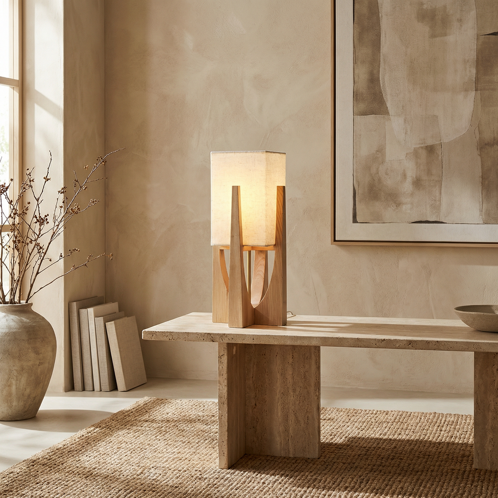 Solid Wood Japanese Style Tapered Shape Table Floor Lamp