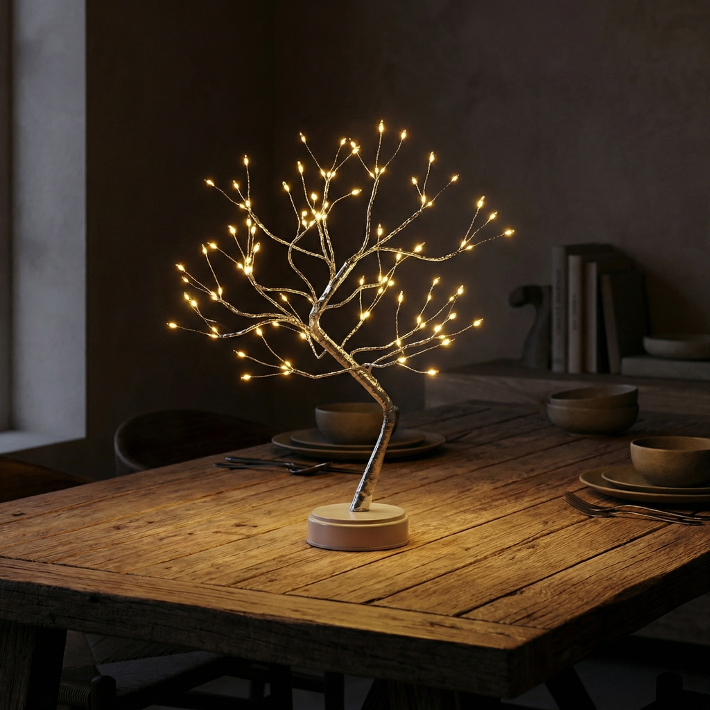 Metal Tapered Shape 108 LED Battery Operated, Warm White Table Lamp