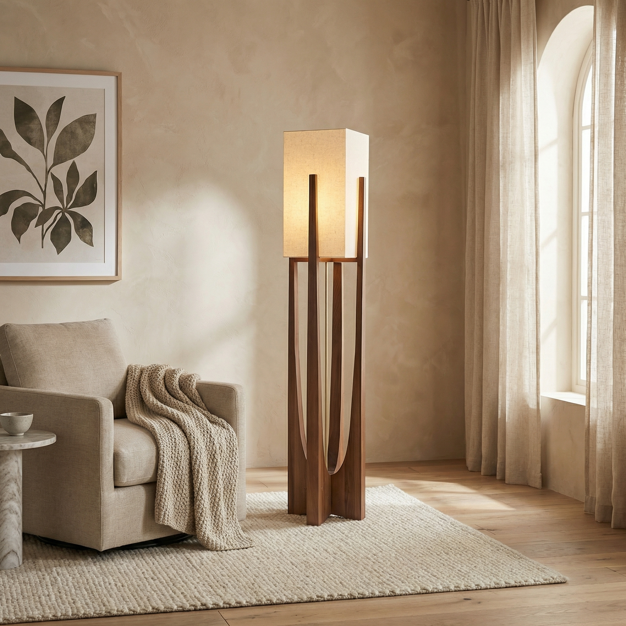 Solid Wood Japanese Style Tapered Shape Table Floor Lamp