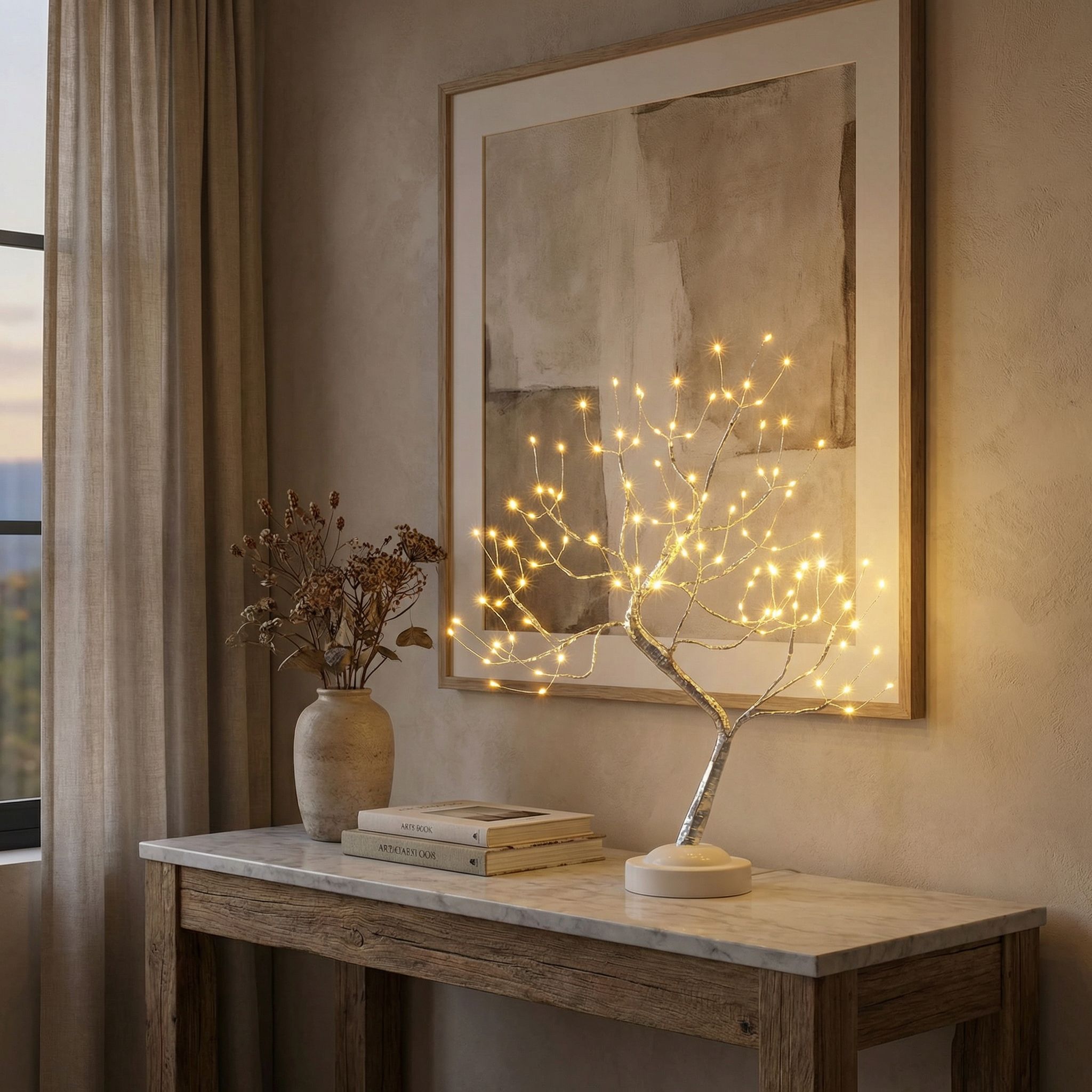 Metal Tapered Shape 108 LED Battery Operated, Warm White Table Lamp