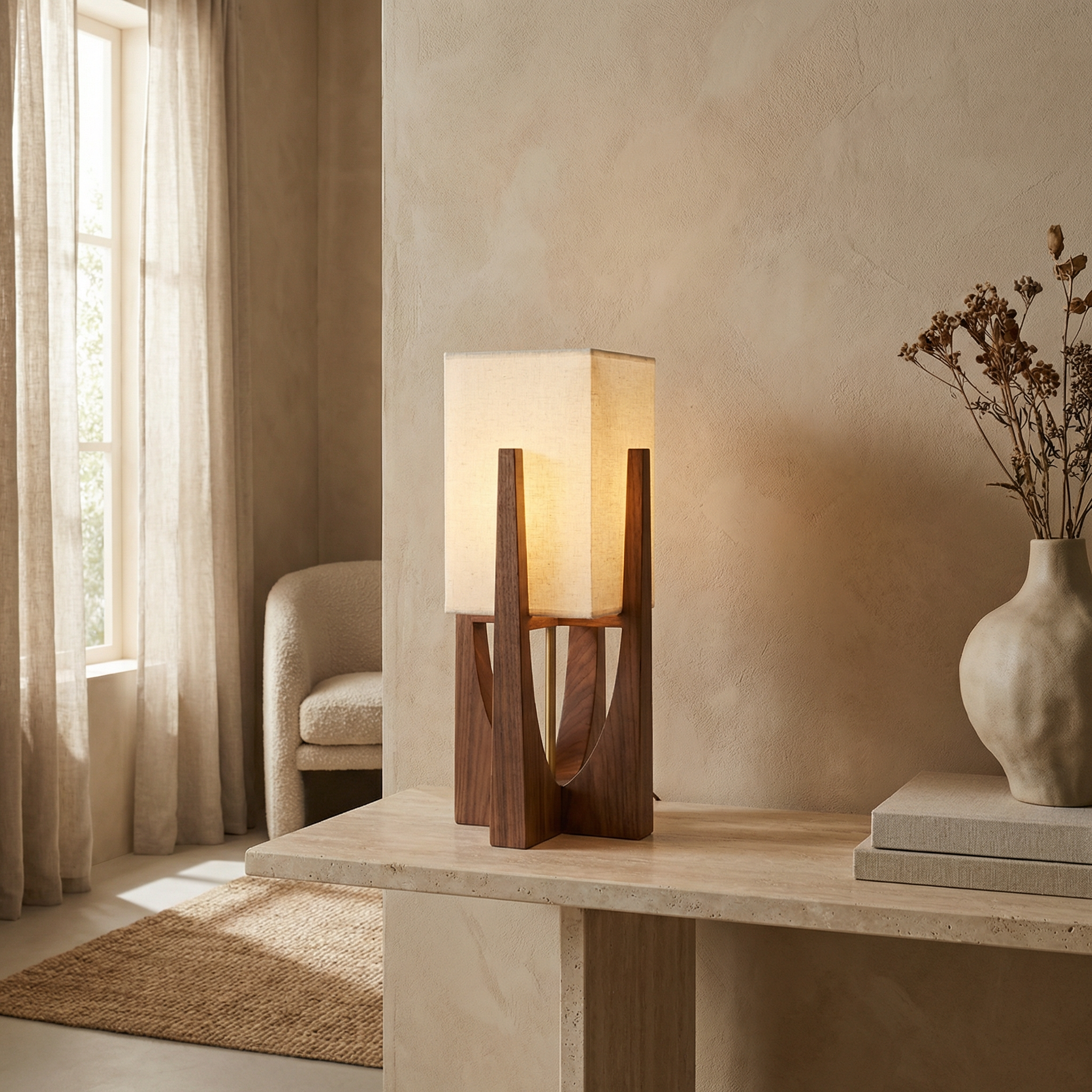 Solid Wood Japanese Style Tapered Shape Table Floor Lamp