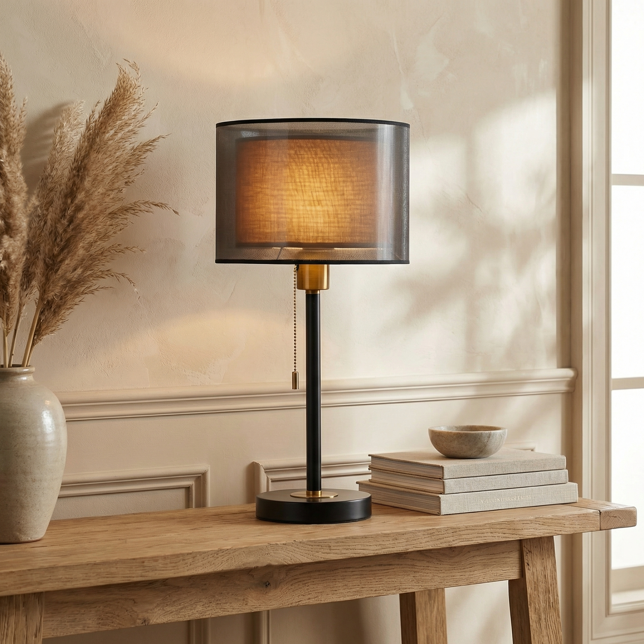 Metal Linen Shade Table Lamp