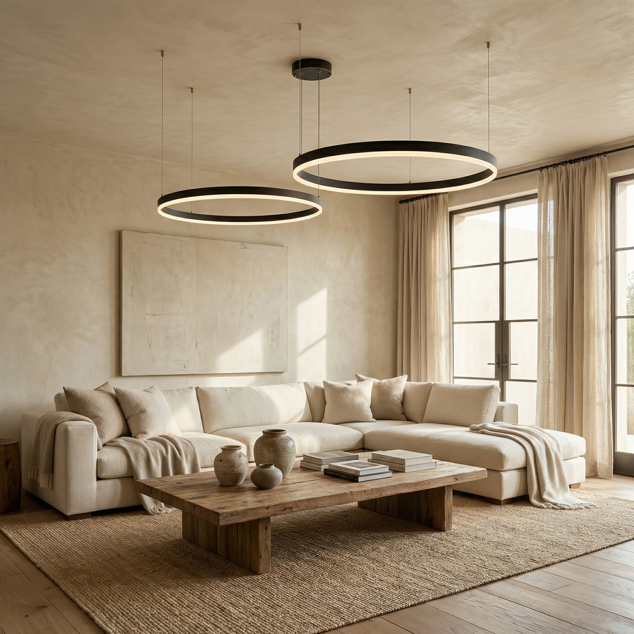 Aluminum Minimalist Circular Rings Textured Finish Ceiling Lamp