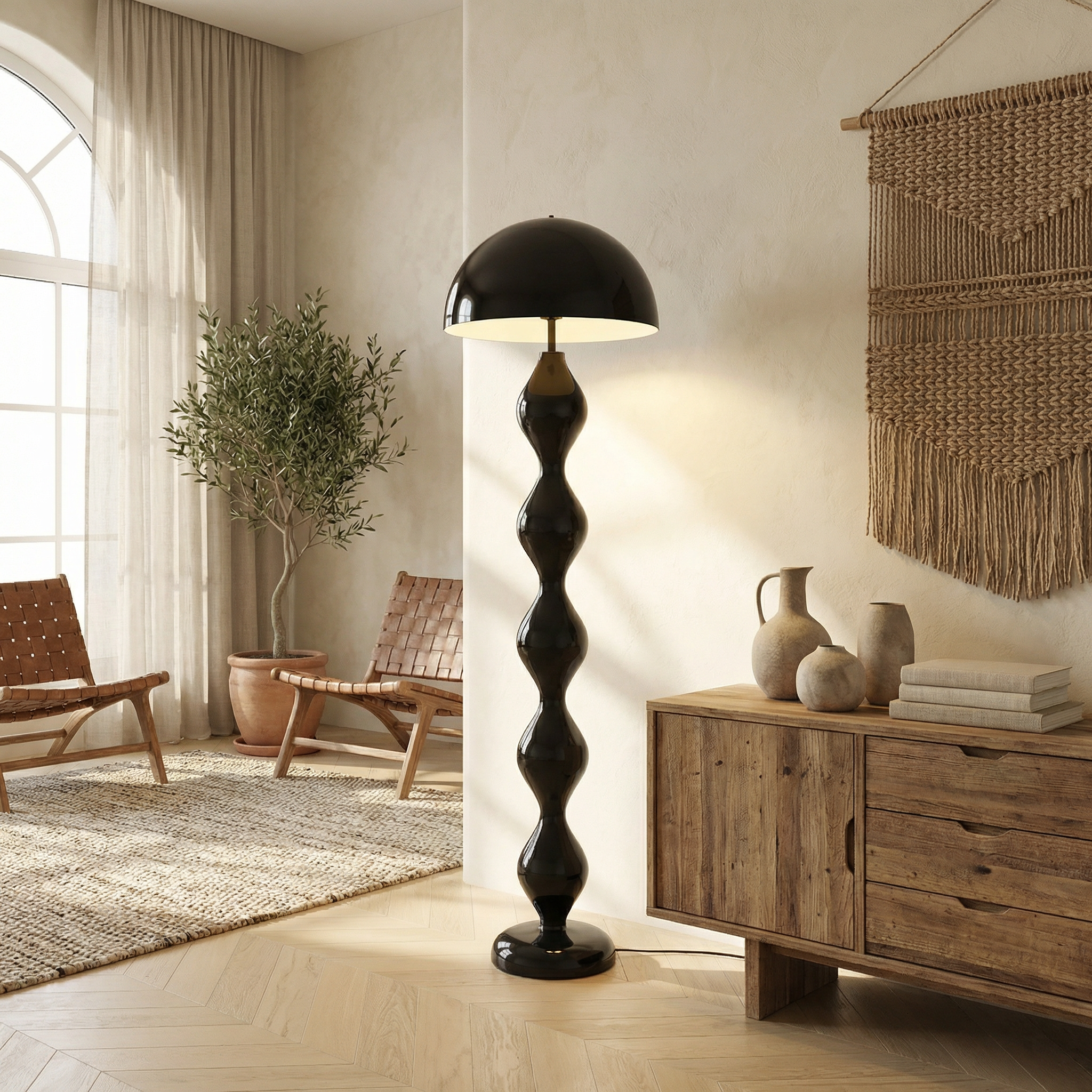 Resin Round Shade Fluted Body Floor Lamp