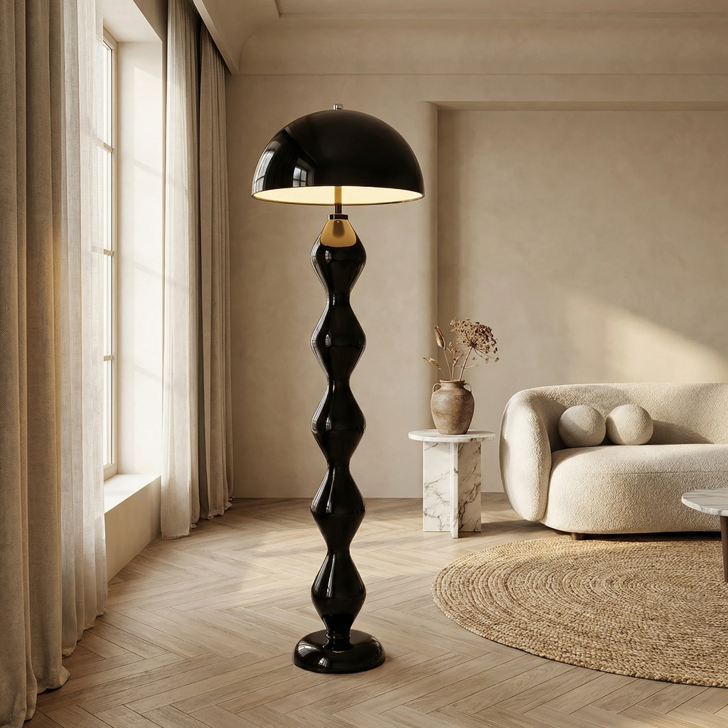 Resin Round Shade Fluted Body Floor Lamp