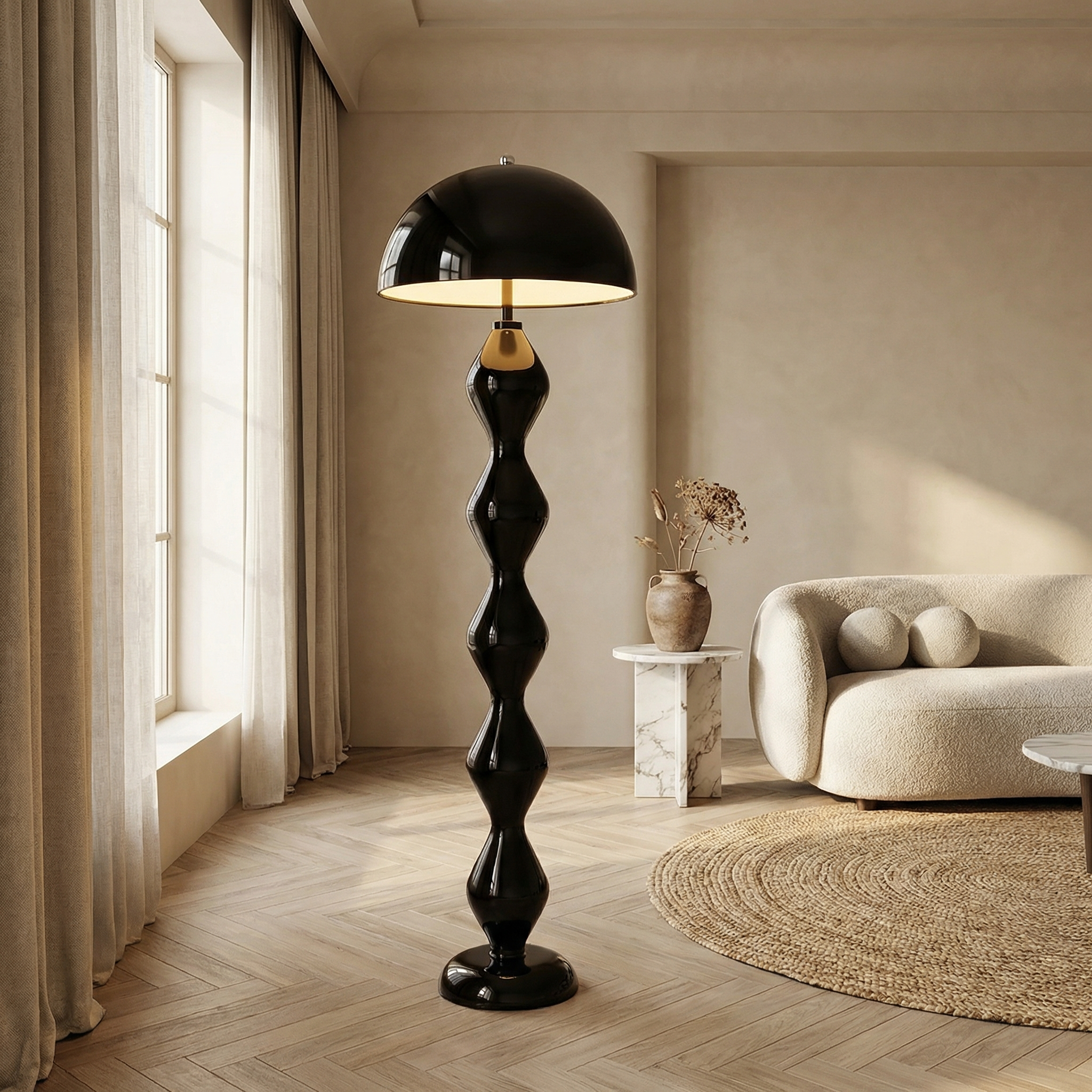 Resin Round Shade Fluted Body Floor Lamp