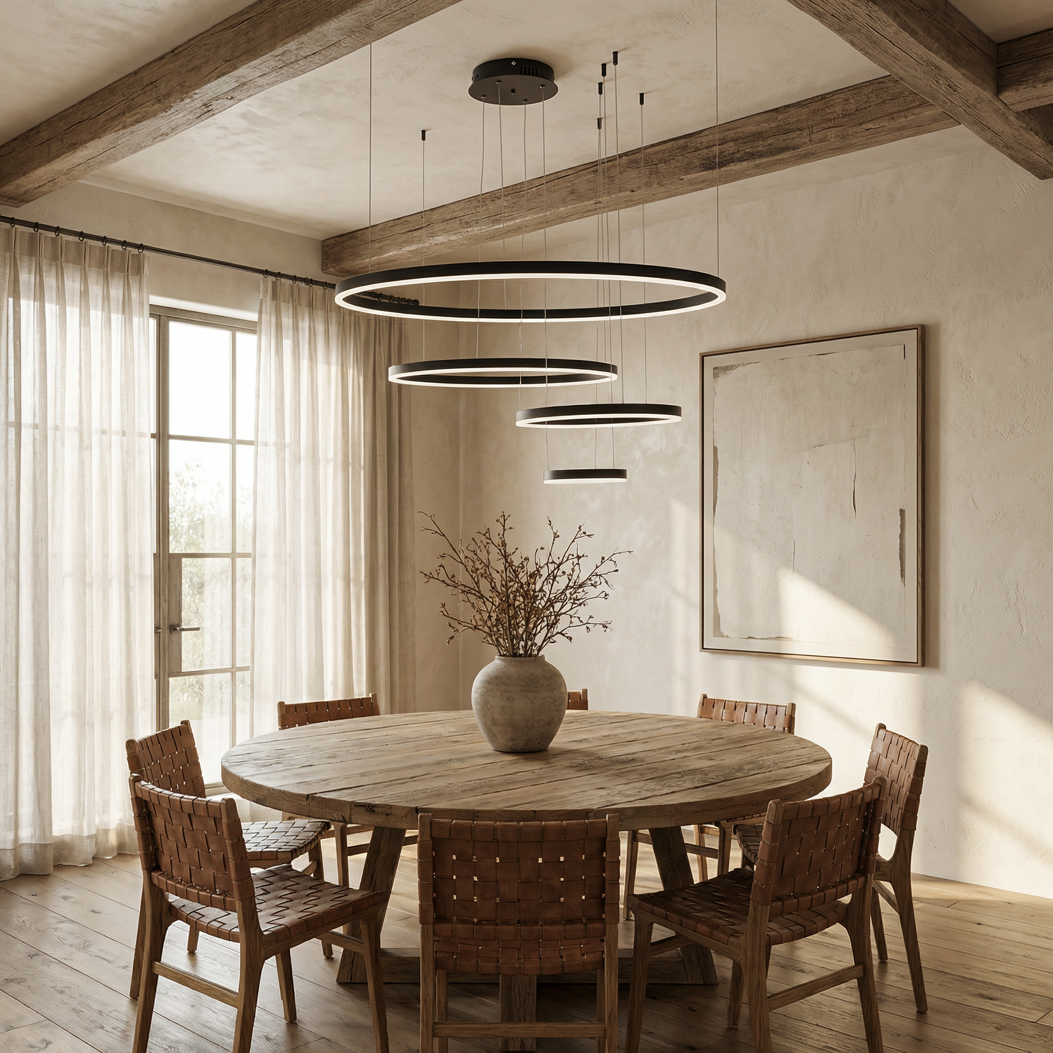 Aluminum Minimalist Circular Rings Textured Finish Ceiling Lamp