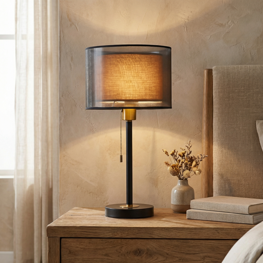 Metal Linen Shade Table Lamp