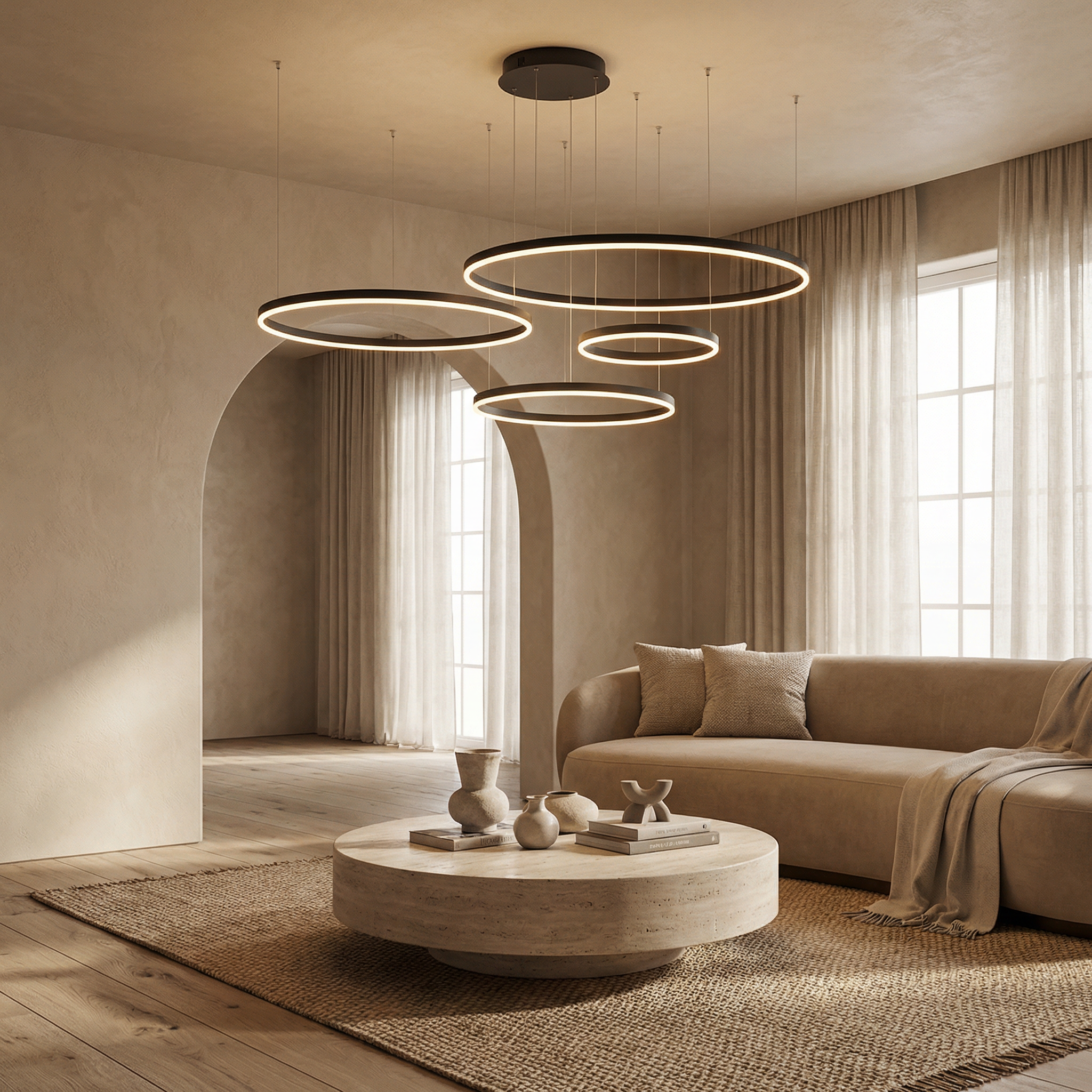 Aluminum Minimalist Circular Rings Textured Finish Ceiling Lamp
