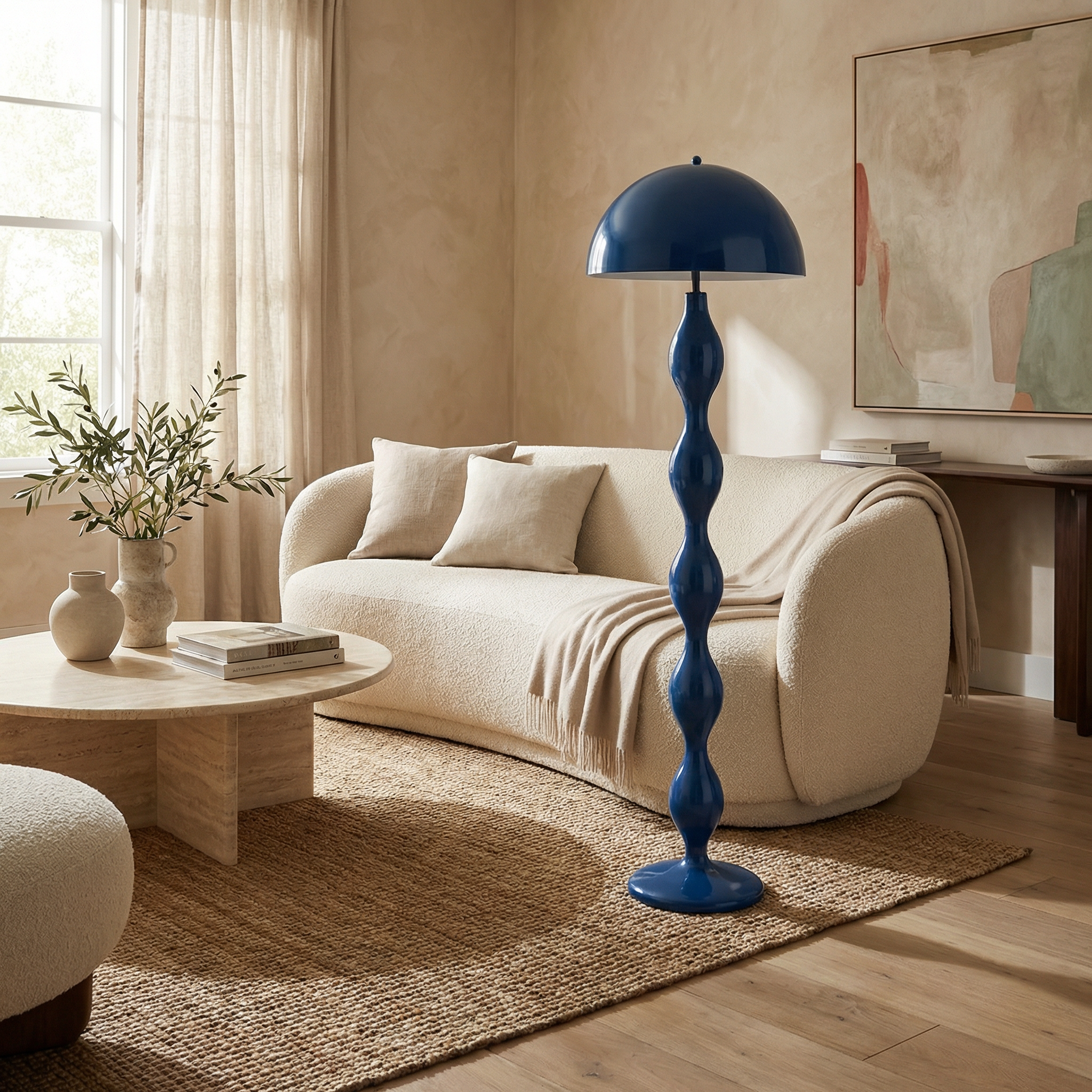 Resin Round Shade Fluted Body Floor Lamp