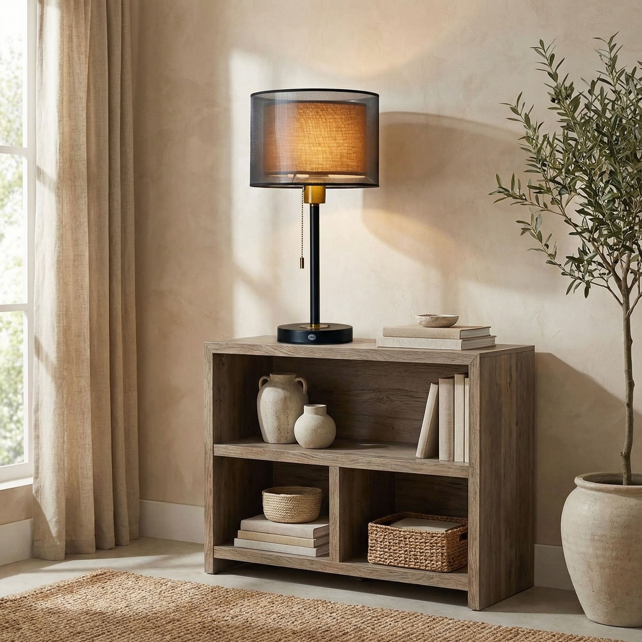 Metal Linen Shade Table Lamp