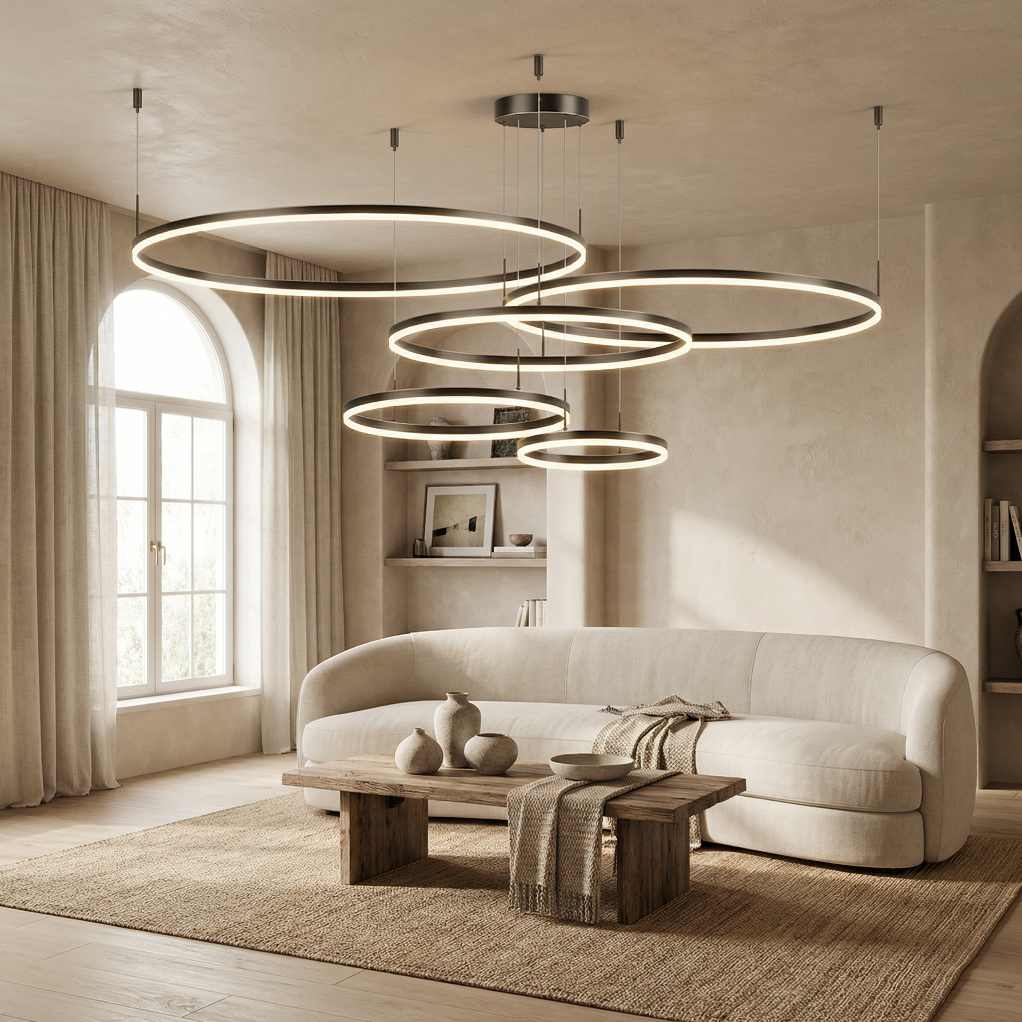 Aluminum Minimalist Circular Rings Textured Finish Ceiling Lamp