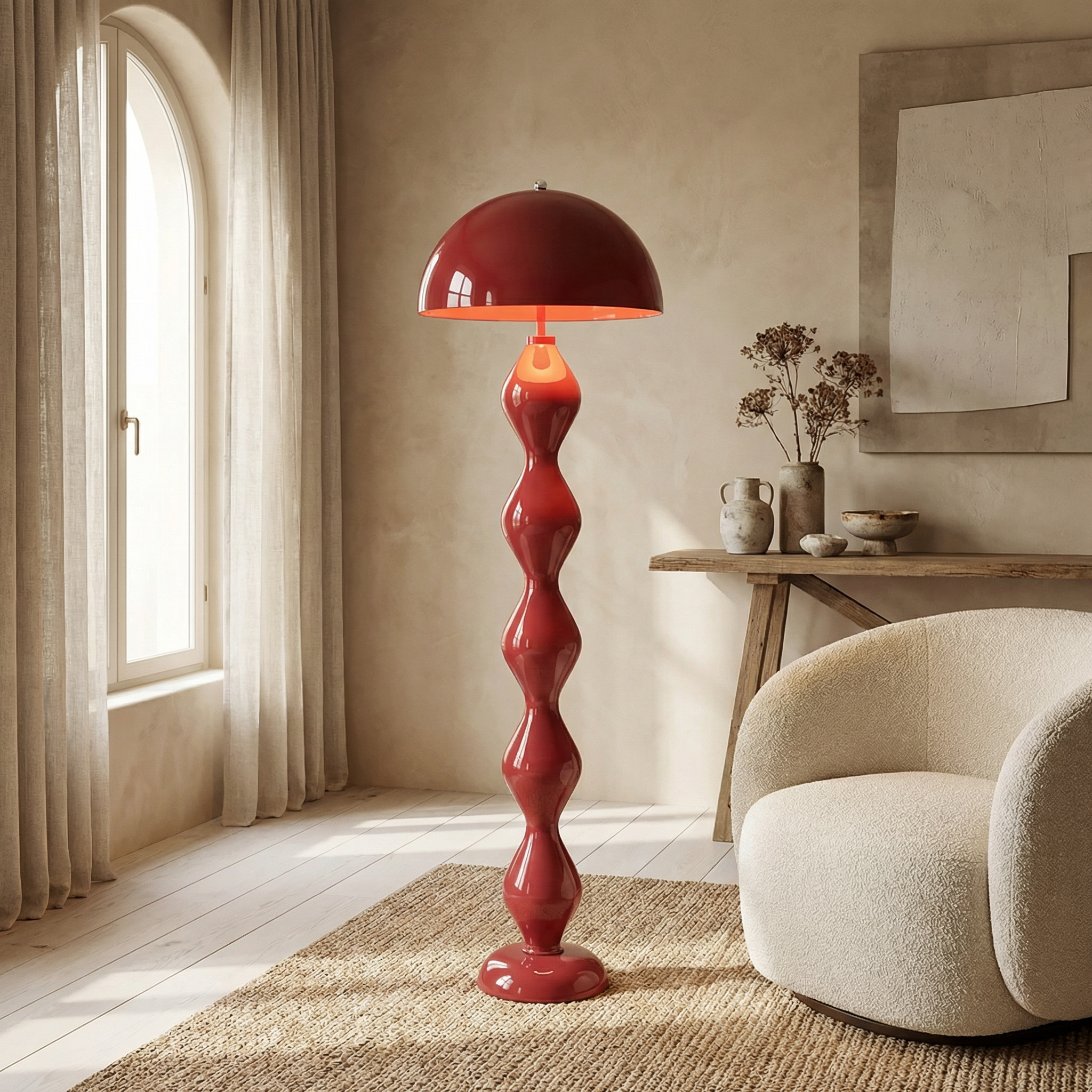 Resin Round Shade Fluted Body Floor Lamp