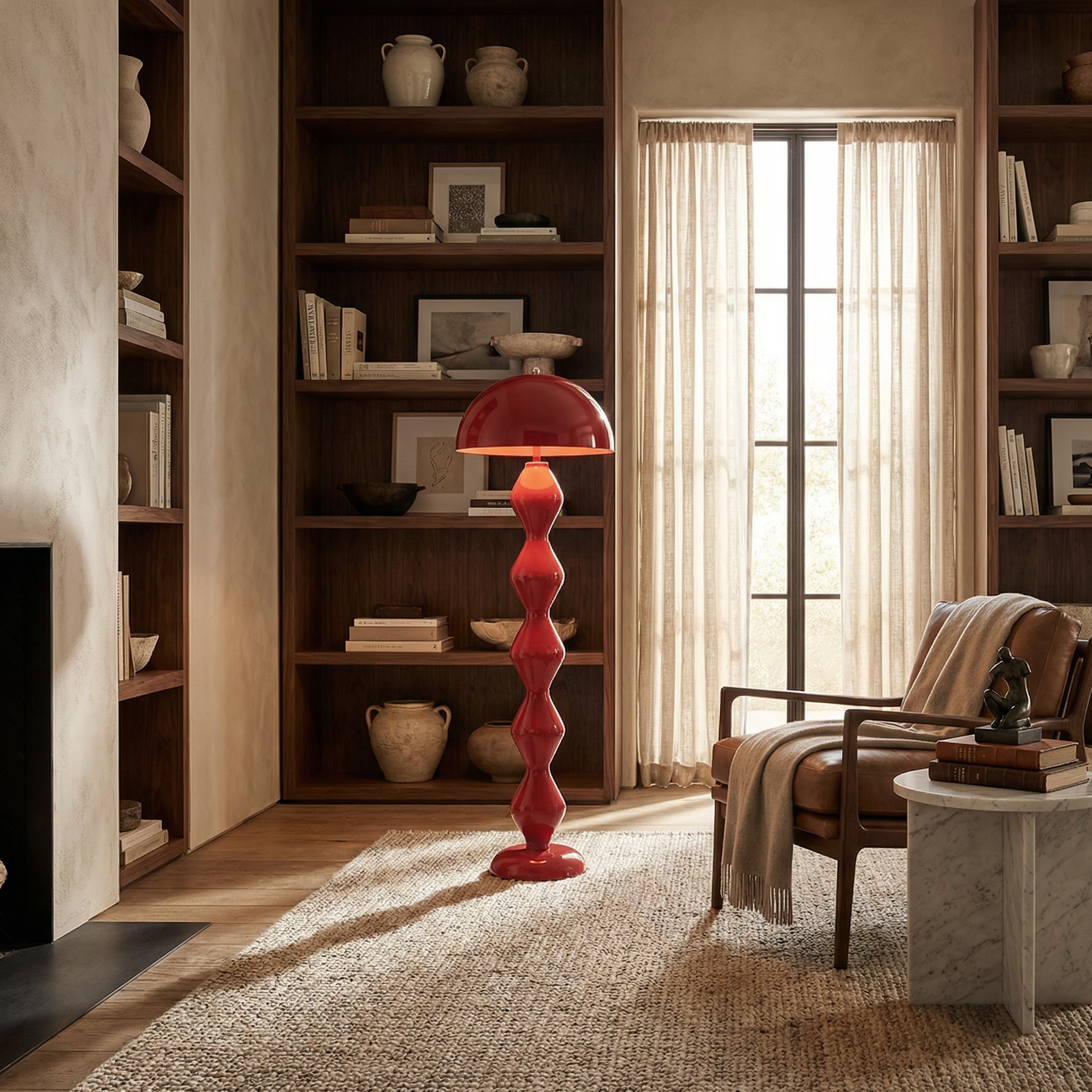 Resin Round Shade Fluted Body Floor Lamp