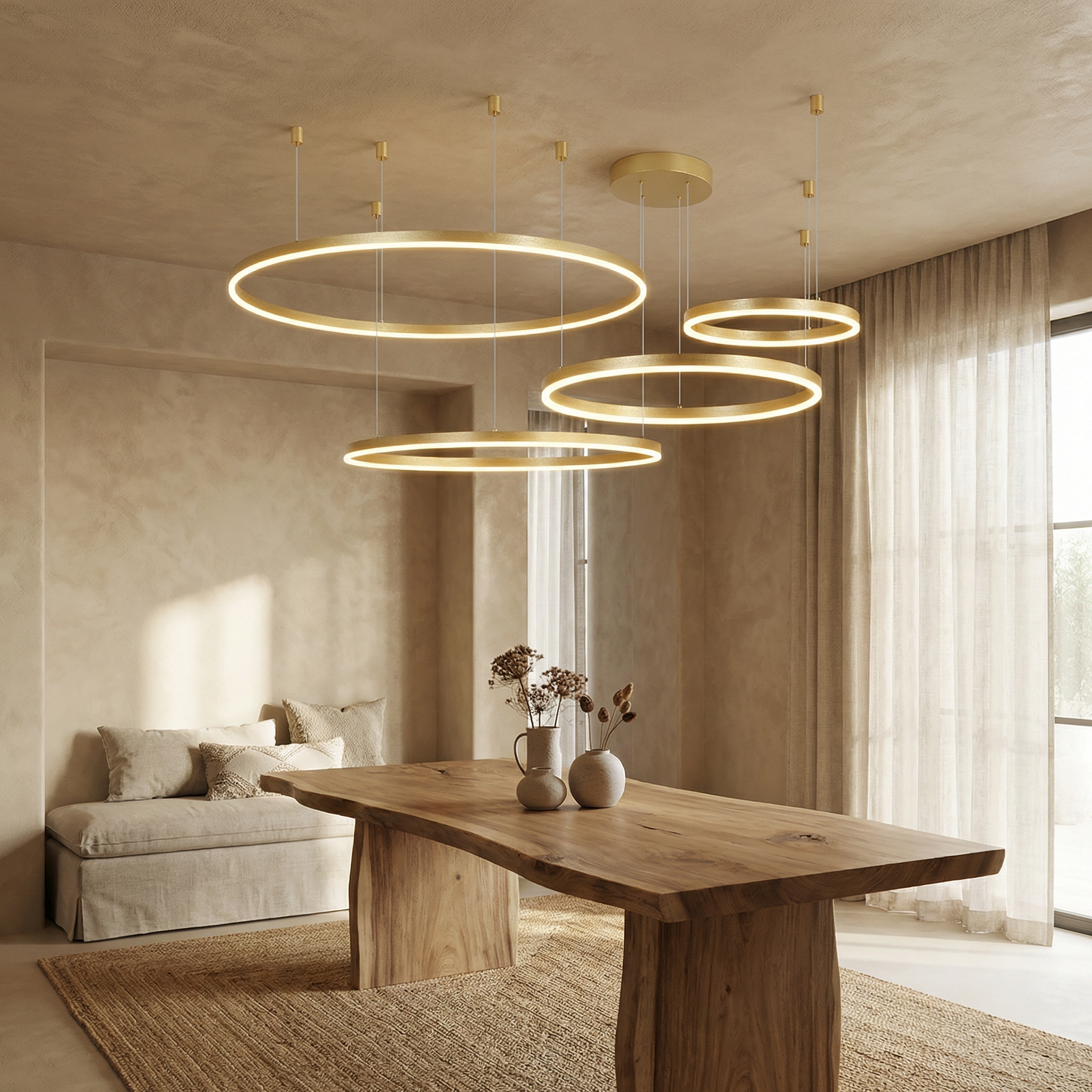 Aluminum Minimalist Circular Rings Textured Finish Ceiling Lamp