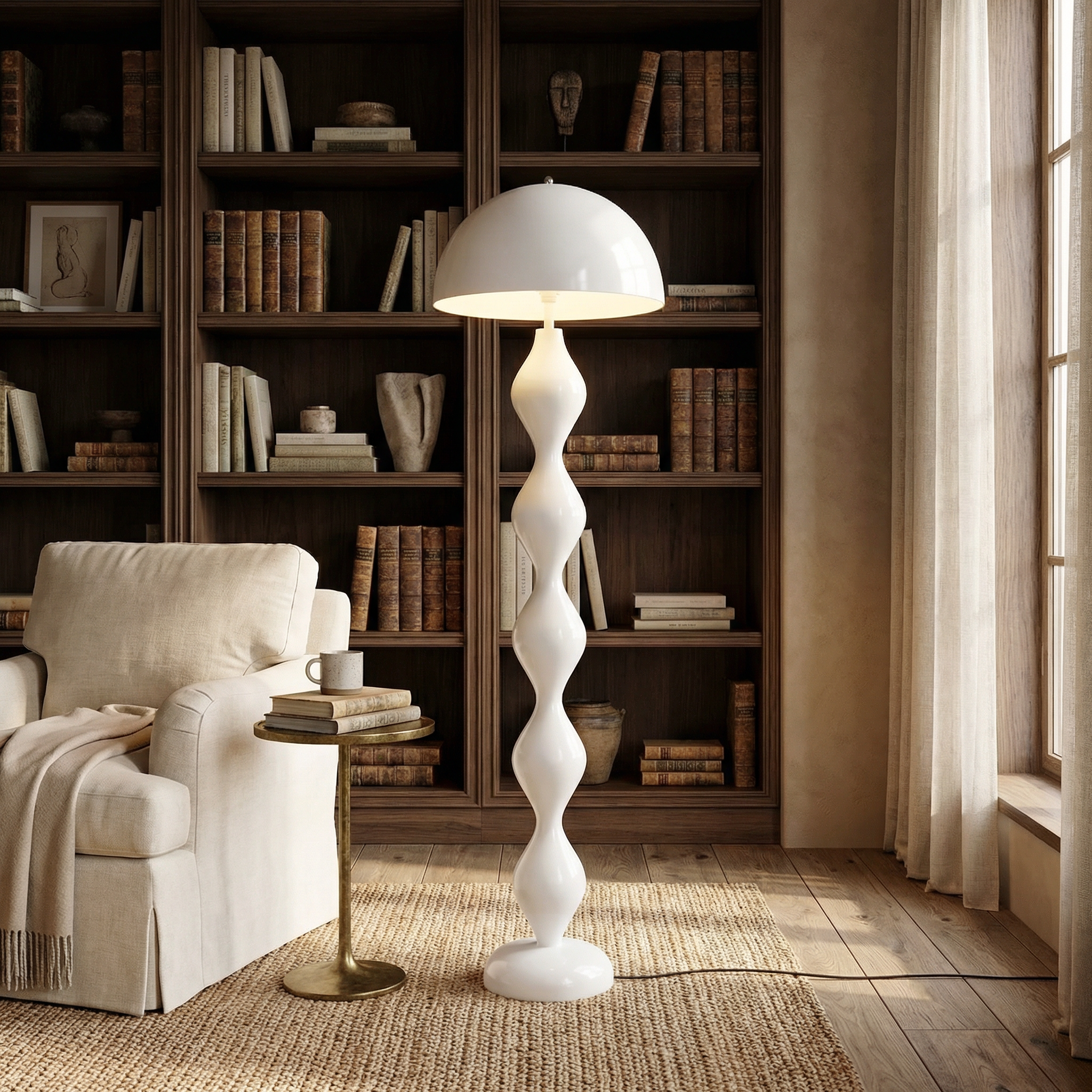 Resin Round Shade Fluted Body Floor Lamp