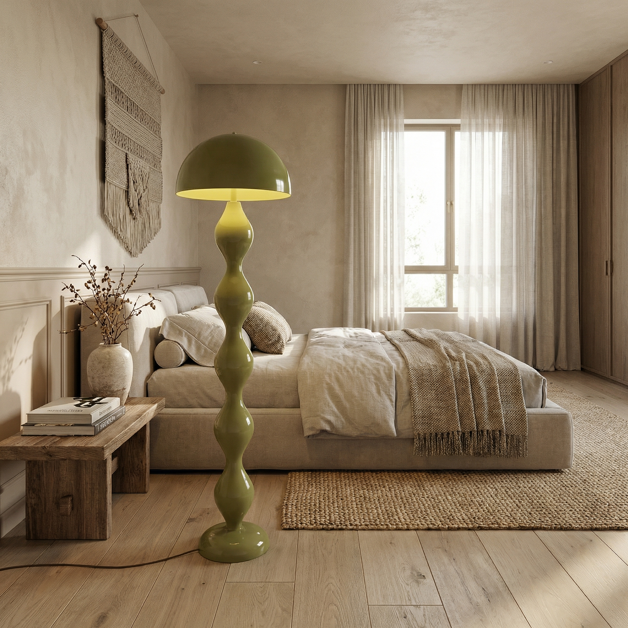 Resin Round Shade Fluted Body Floor Lamp
