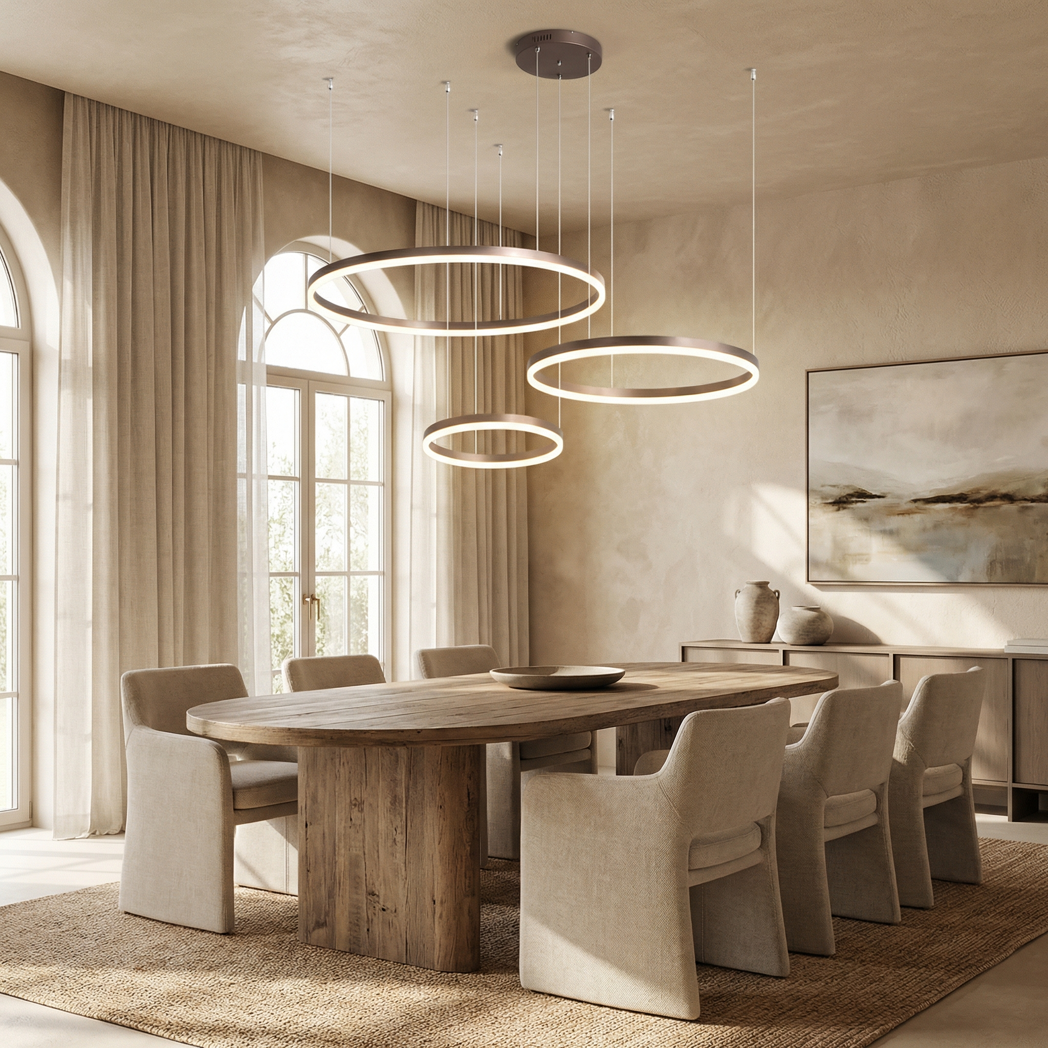 Aluminum Minimalist Circular Rings Textured Finish Ceiling Lamp