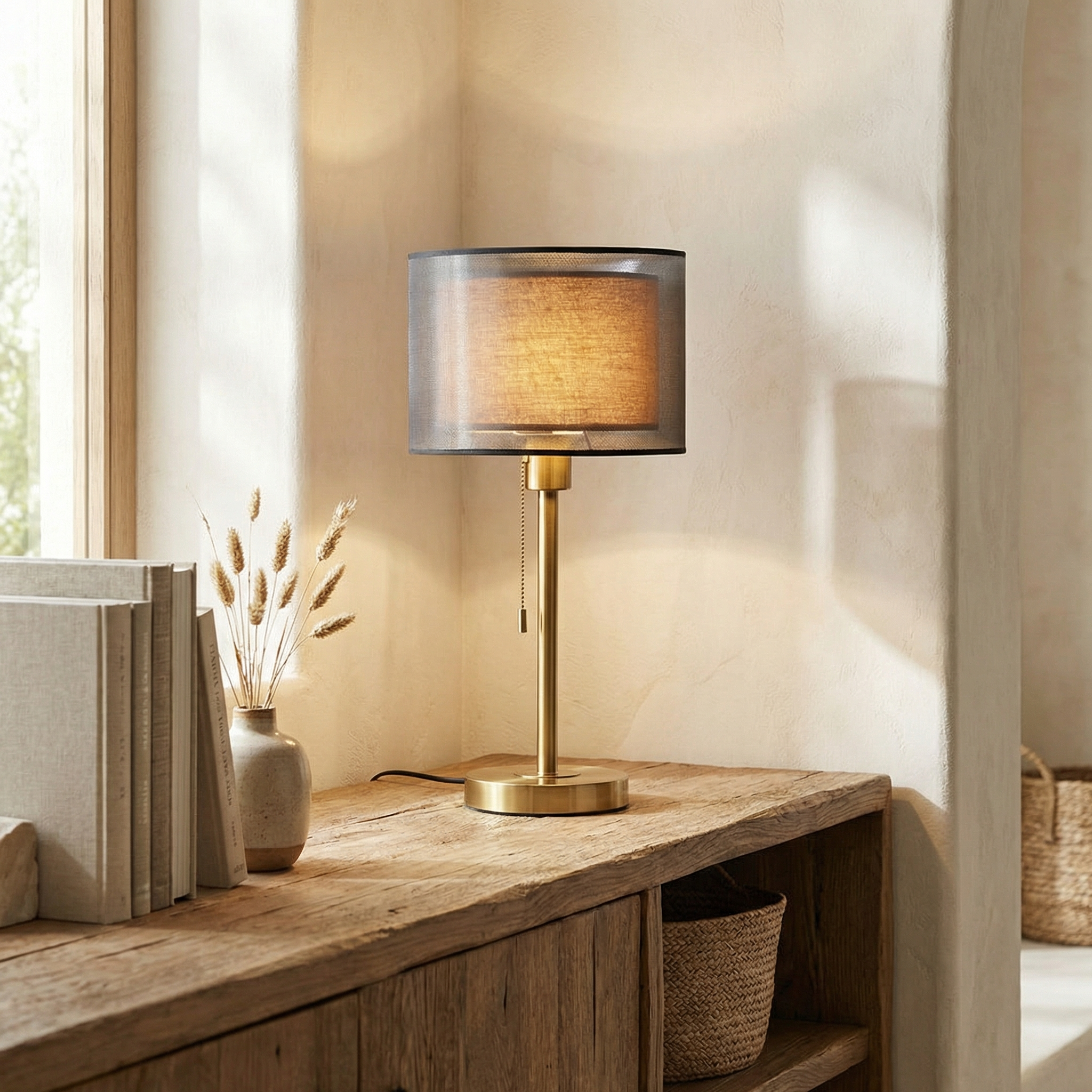 Metal Linen Shade Table Lamp
