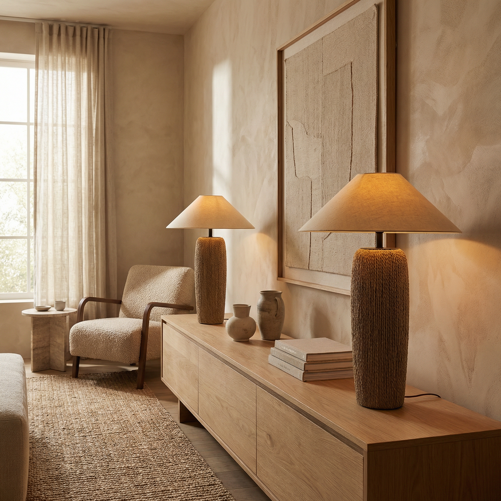Weathered Wood Textured Finish Linen Shade Tapered Shape Floor Lamp