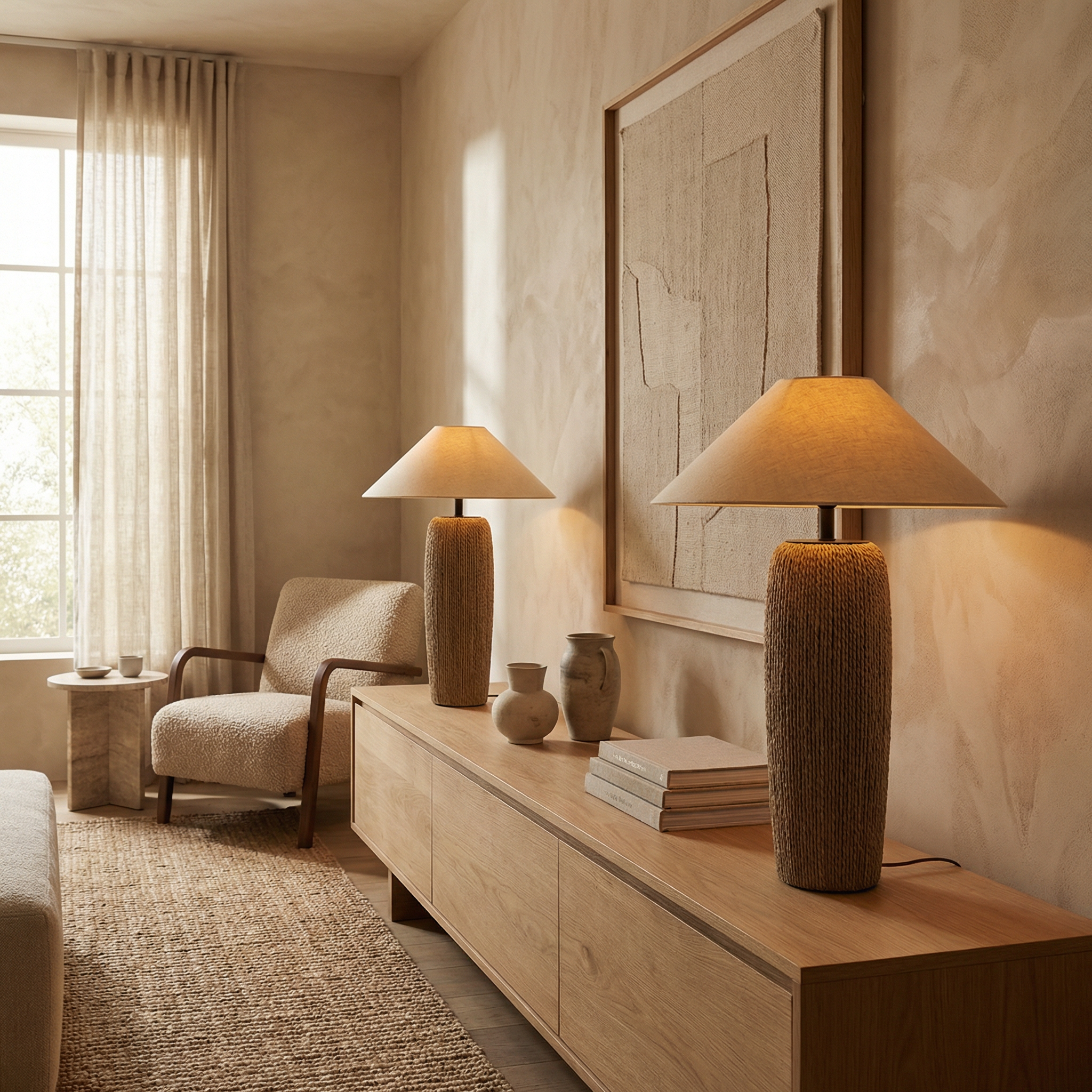 Weathered Wood Textured Finish Linen Shade Tapered Shape Floor Lamp