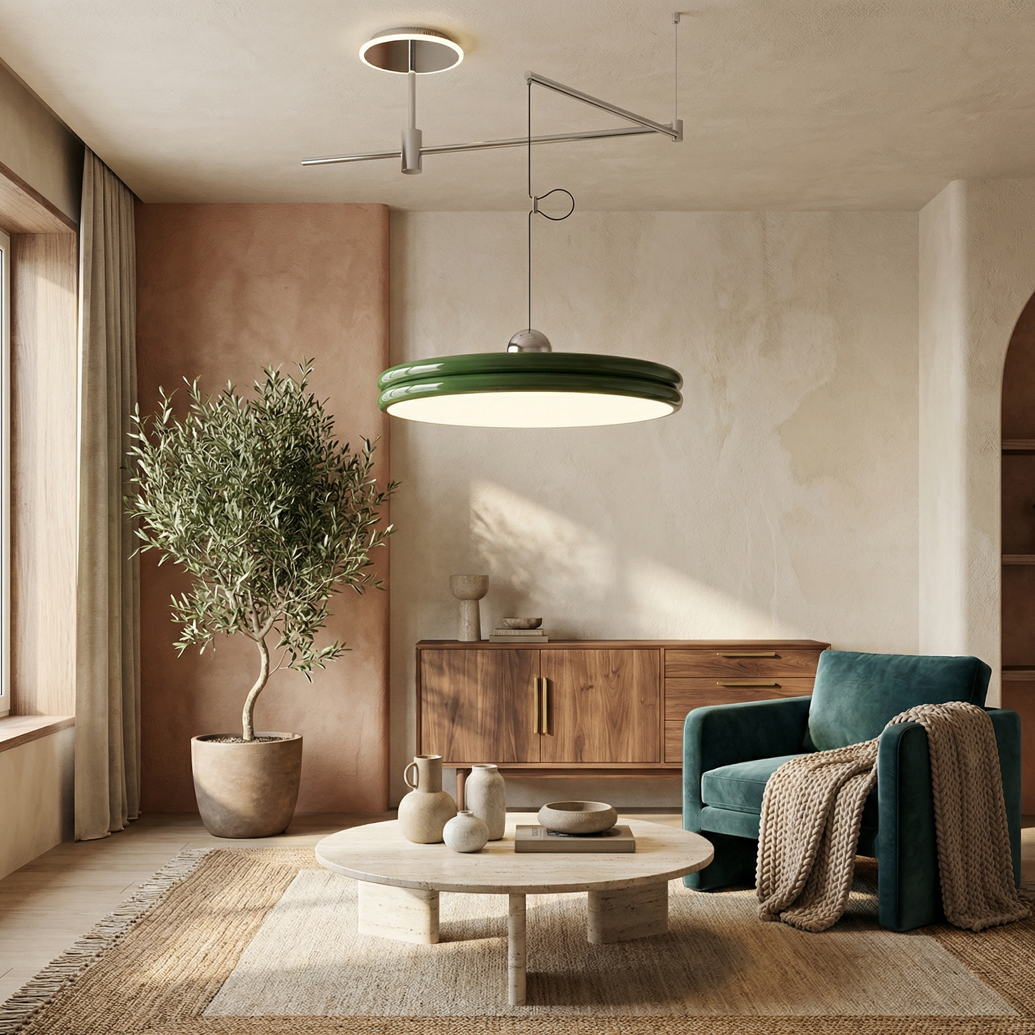 Metal Round Shade Rotating Arms Pendant Lamp