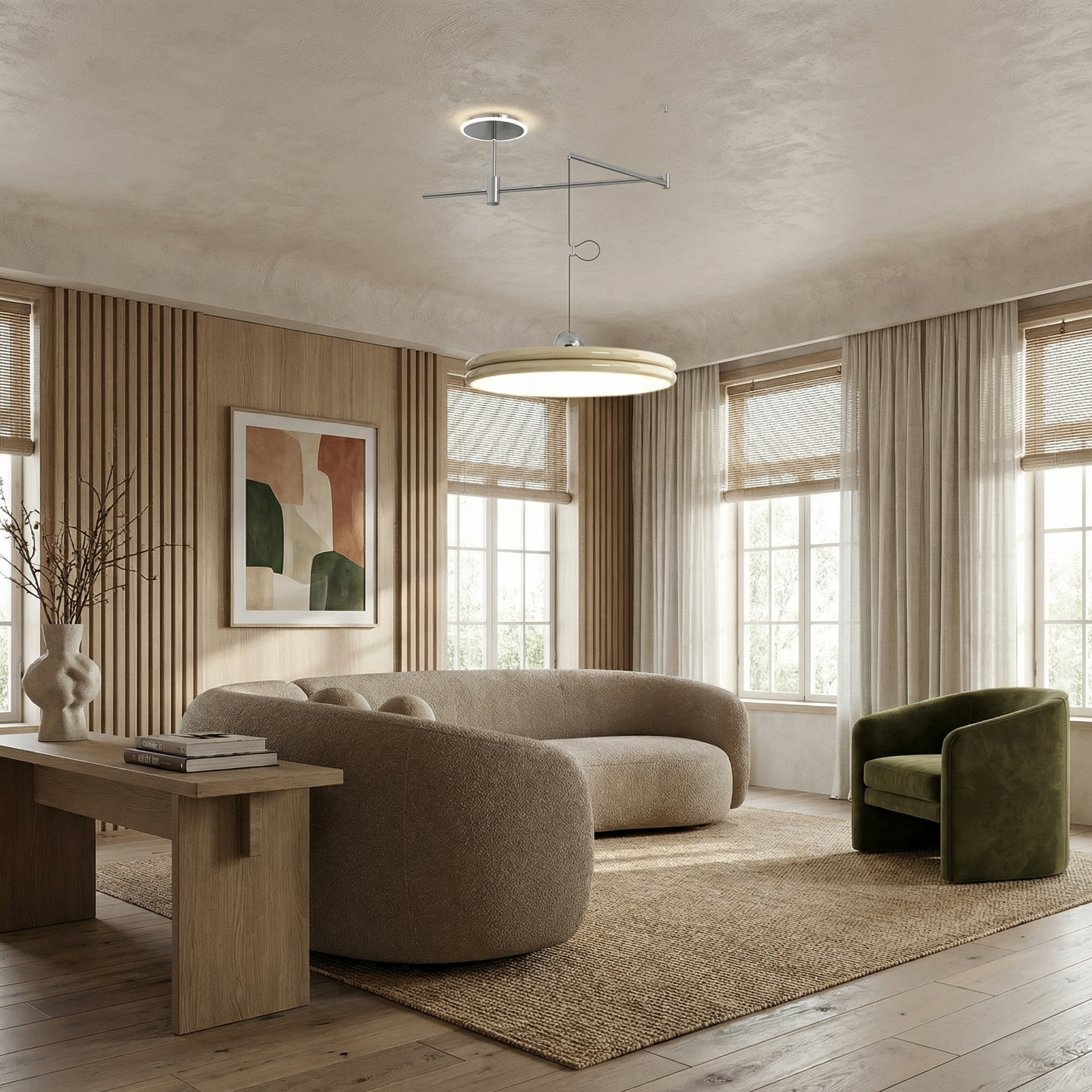 Metal Round Shade Rotating Arms Pendant Lamp