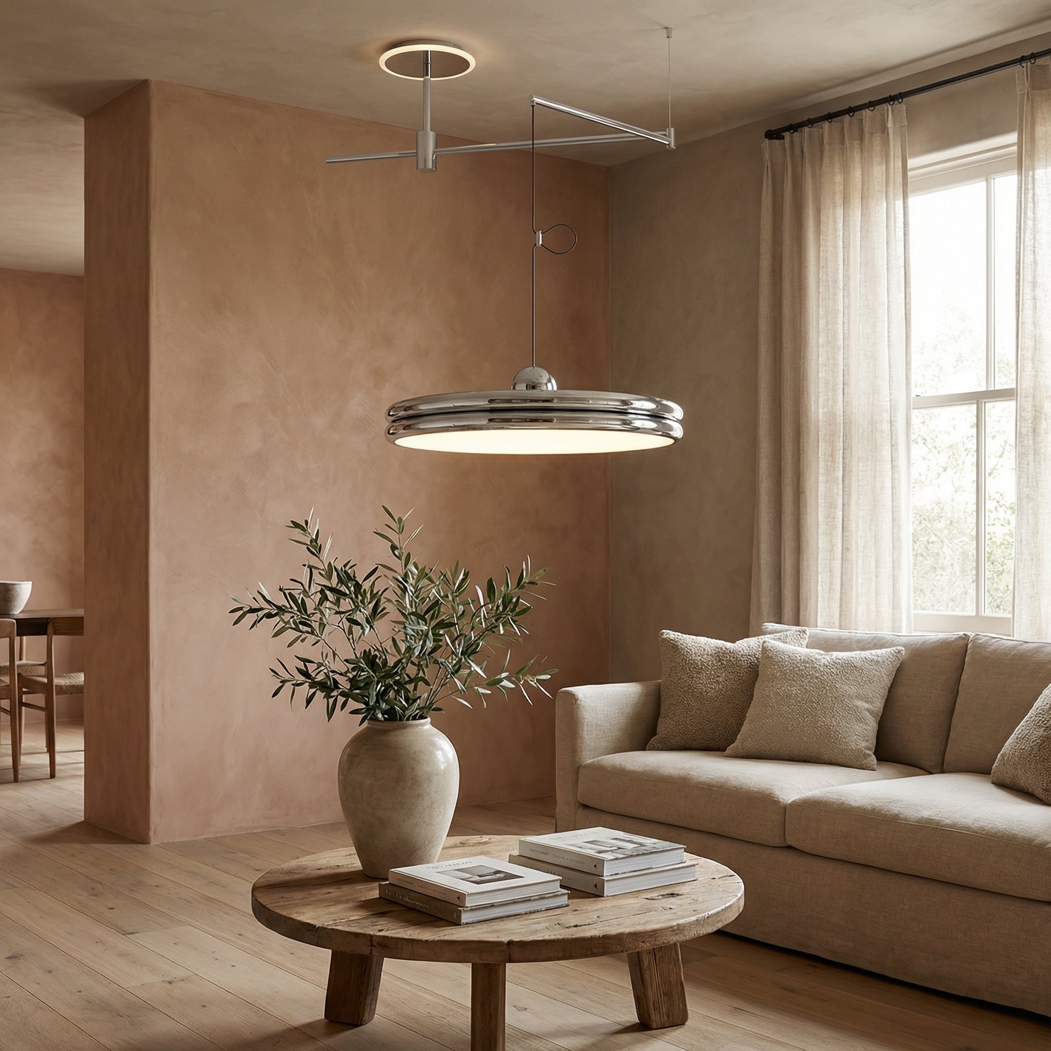 Metal Round Shade Rotating Arms Pendant Lamp