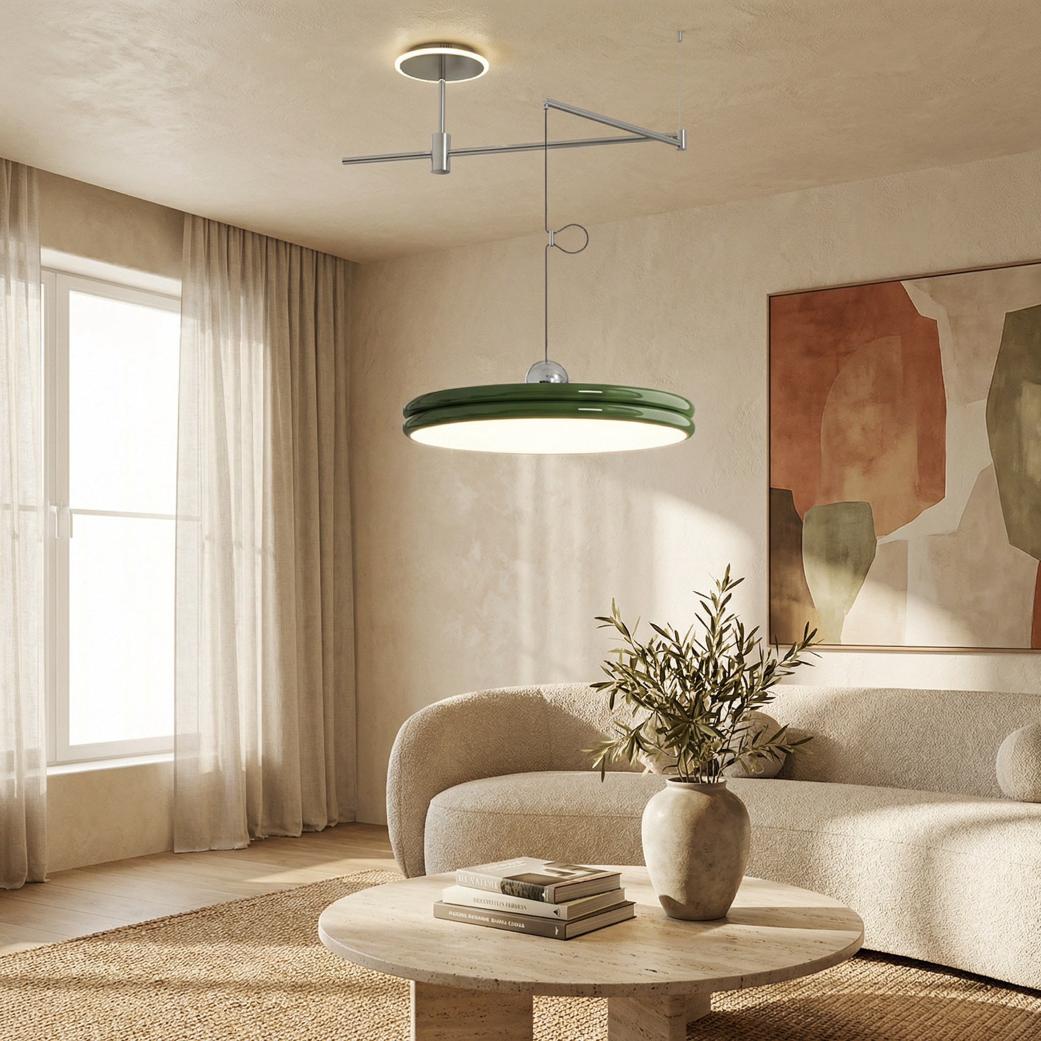 Metal Round Shade Rotating Arms Pendant Lamp
